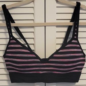 Jockey black with pink stripes wireless padded V neck sports bra sz: M